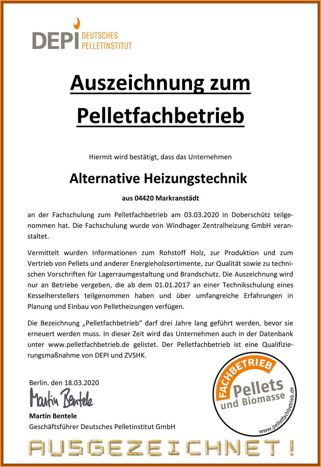 auszeichnung_pelletfachbetrieb Auszeichnung zum Pelletfachbetrieb